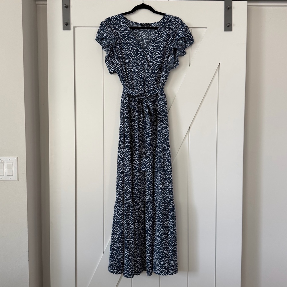 Navy White Leopard Print Summer Maxi Dress - Picture 5 of 12